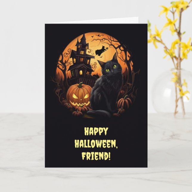 Friend Happy Halloween Cute and Customisable Haunt Card (Yellow Flower)