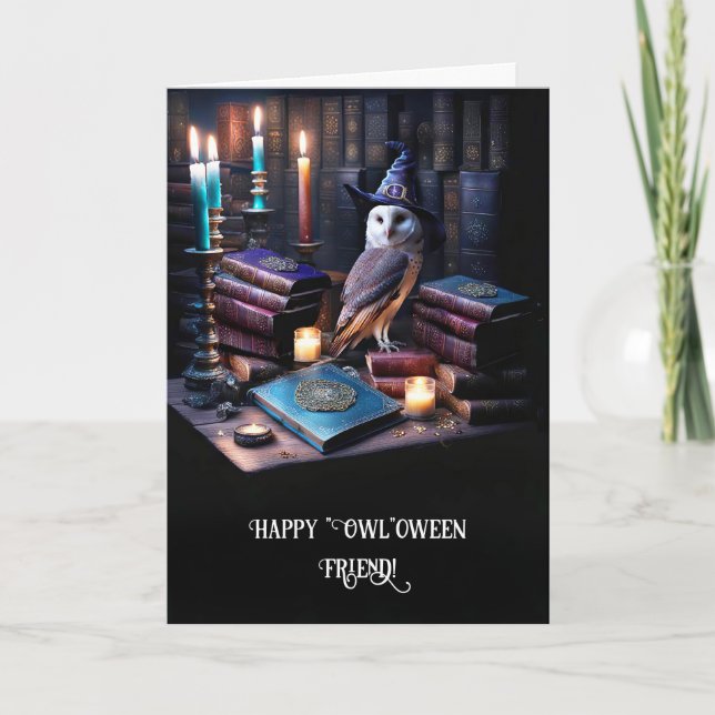 Friend Happy Halloween with Mystical Magical Owl  Card (Front)
