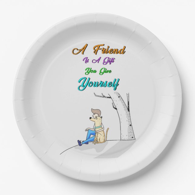 Friend Is A Gift You Give Yourself Dogs Friendship Paper Plate (Front)