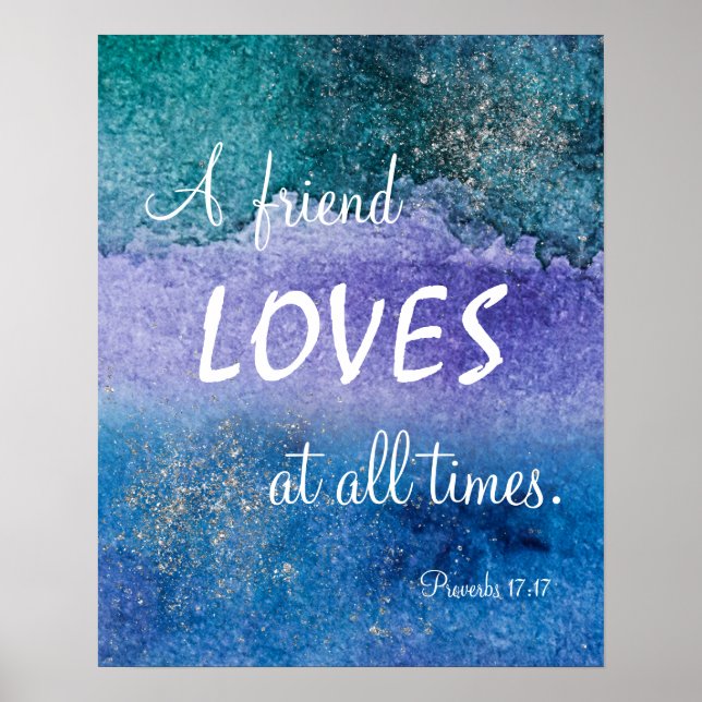 Friend Loves Blue Purple Silver Watercolor Poster (Front)