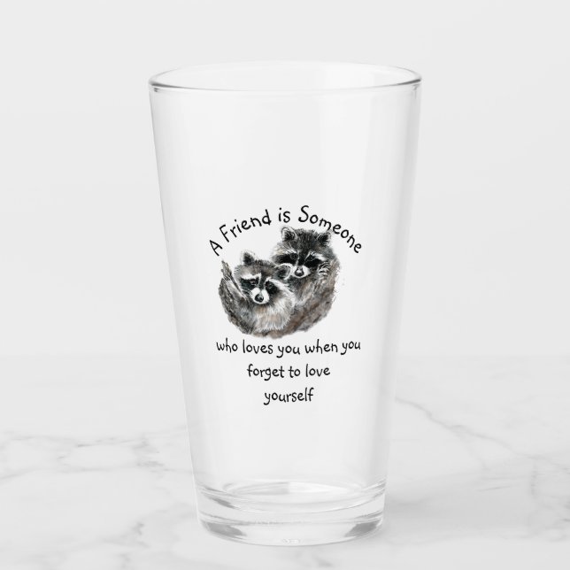 Friend Loves You Cute Raccoons Animal Art   Cerami Glass (Front)