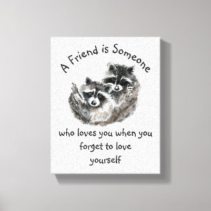 Friend Loves You Cute Raccoons Canvas Print