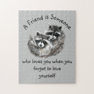 Friend Loves You Cute Raccoons Jigsaw Puzzle