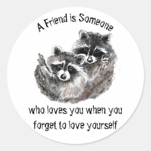 Friend Loves You Cute Raccoons  Quote Classic Round Sticker (Front)
