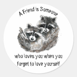 Friend Loves You Cute Raccoons  Quote Classic Round Sticker