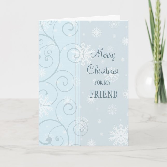 Friend Merry Christmas Card Blue Snowflakes (Front)