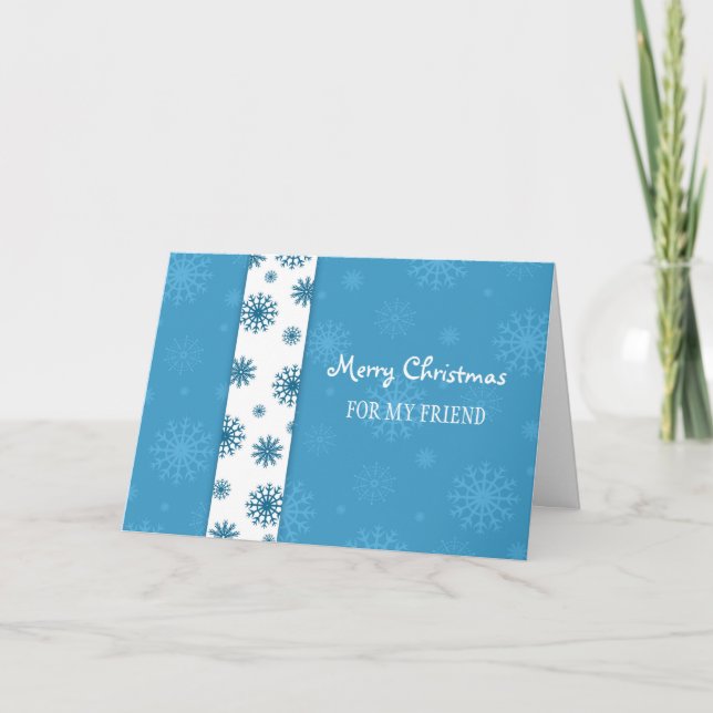 Friend Merry Christmas Card Blue White Snowflakes (Front)