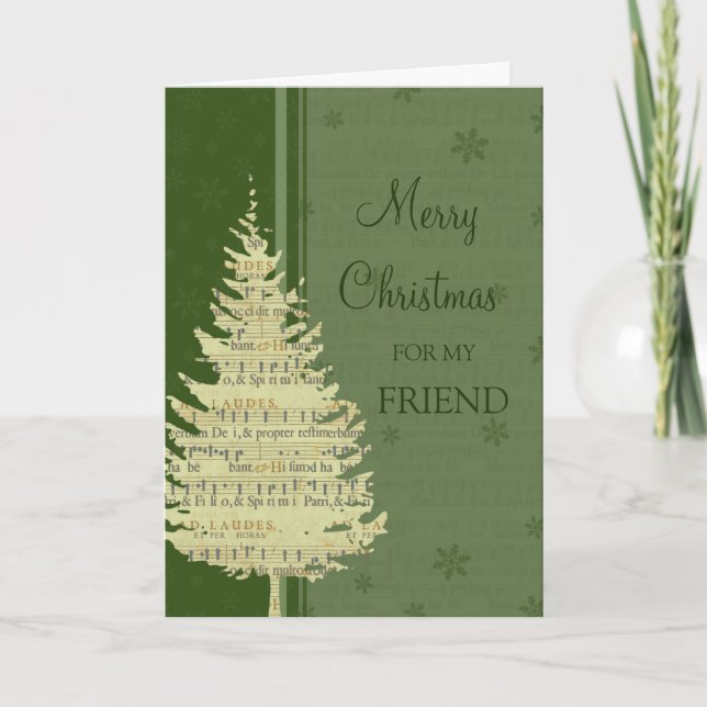Friend Merry Christmas Card Green Christmas Tree (Front)