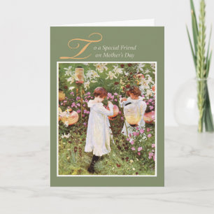 Friend, Mother's Day, Girls in Flower Garden, Vint Card