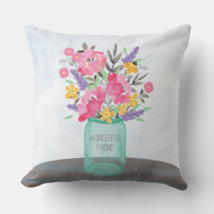 Friend Mother's Day Jar Vase with Flowers Cushion