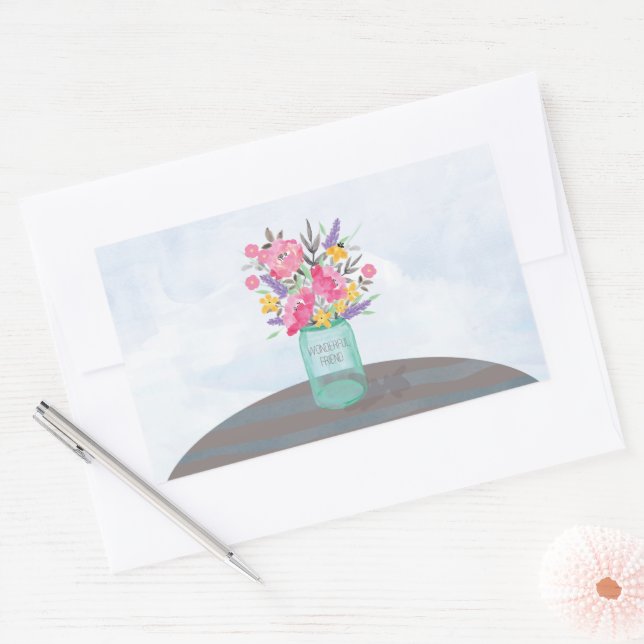 Friend Mother's Day Jar Vase with Flowers Rectangular Sticker (Envelope)