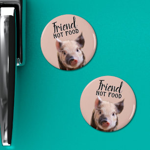 friend not food pink with cute piglet vegan magnet
