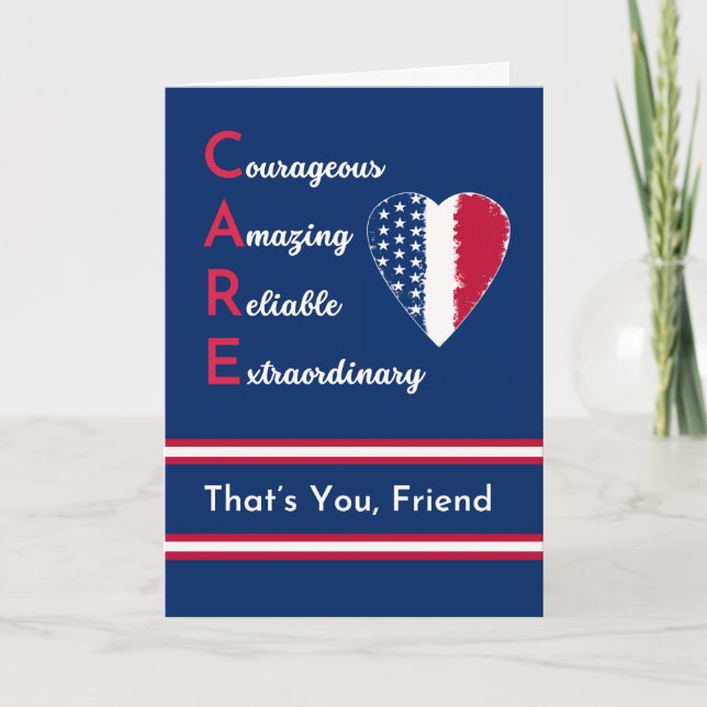 Friend Nurses Day Patriotic CARE and Heart Card (Front)