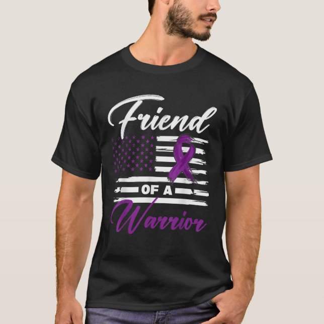 Friend Of A Warrior USA Flag Pancreas Cancer Aware T-Shirt (Front)