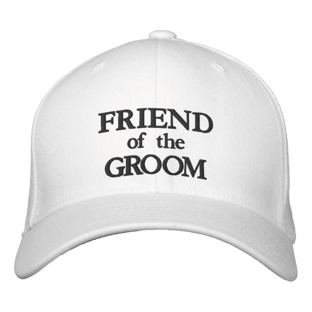 Friend of the Groom black white elegant wedding Embroidered Hat (Front)