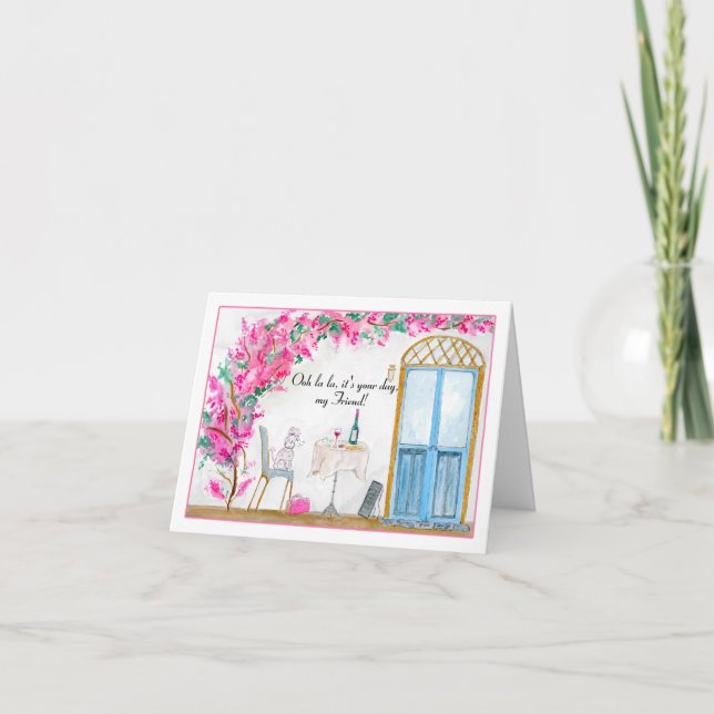 Friend Ooh La La Poodle Paris Birthday Card (Front)