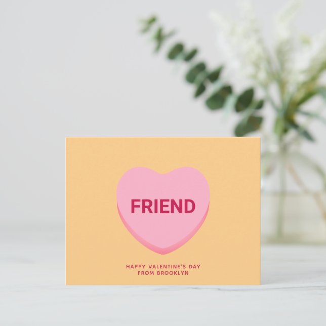 Friend orange conversation heart Valentine's Day Postcard (Standing Front)