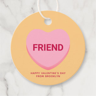 Friend orange pink conversation heart Valentine's Favour Tags
