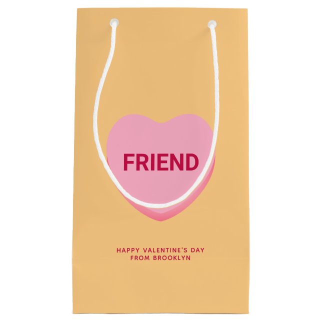Friend orange pink conversation heart Valentine's Small Gift Bag (Front)