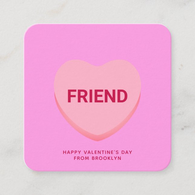 Friend pink conversation heart Valentines Day card (Front)