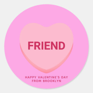 Friend pink cute conversation heart Valentine's Classic Round Sticker