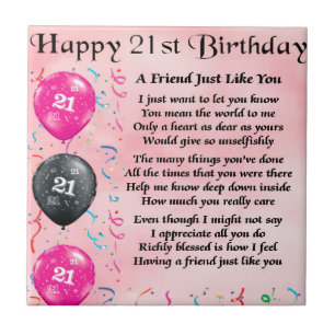 Friend poem - 21st Birthday Tile