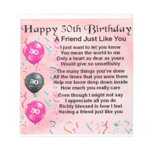 Friend Poem  -  30th Birthday Notepad