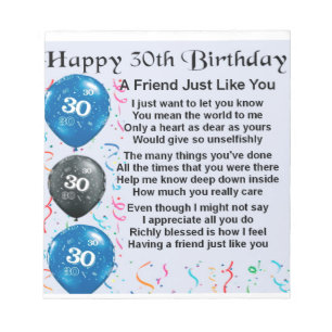 Friend Poem - 30th Birthday Notepad