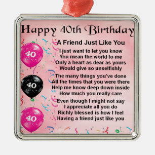 Friend Poem - 40th Birthday Metal Tree Decoration