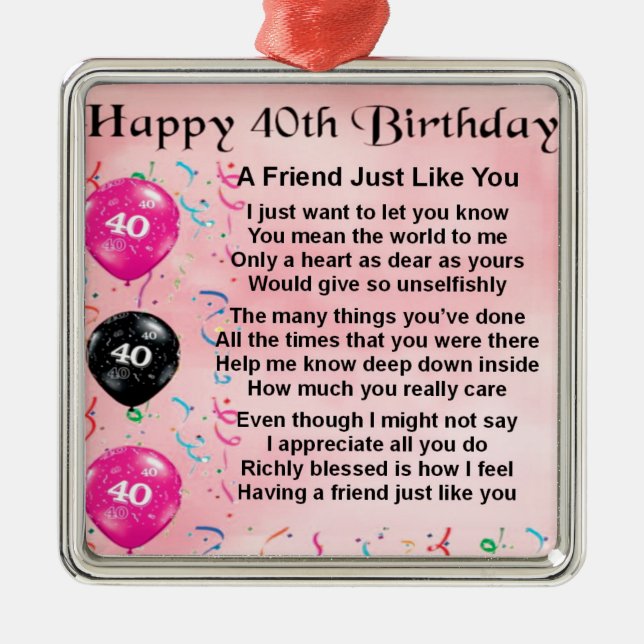 Friend Poem - 40th Birthday Metal Tree Decoration (Front)