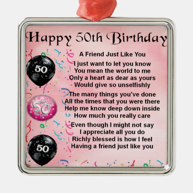 Friend Poem - 50th Birthday Metal Tree Decoration (Front)