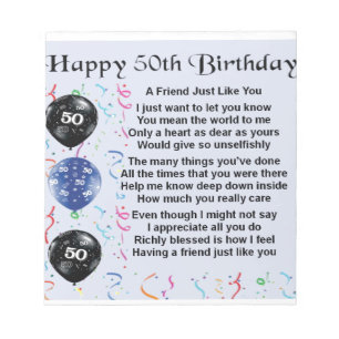 Friend Poem 50th Birthday Notepad