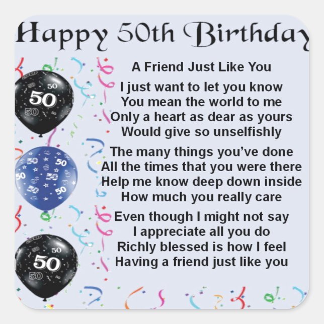Friend Poem 50th Birthday Square Sticker (Front)