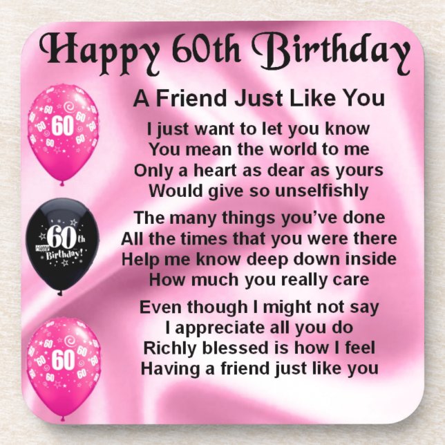 Friend poem - 60th Birthday Coaster (Front)
