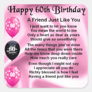 Friend poem - 60th Birthday Square Sticker