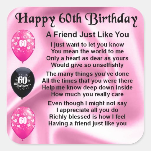 Friend poem - 60th Birthday Square Stickers