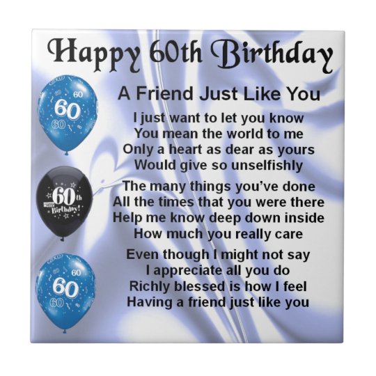 Friend Poem 60th Birthday Tile | Zazzle.co.uk