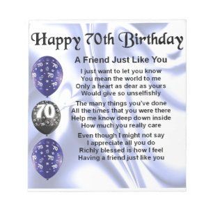 Friend Poem - 70th Birthday Notepad