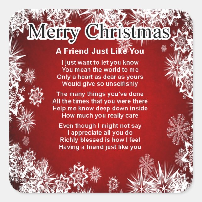 Friend Poem - Christmas Design Square Sticker (Front)