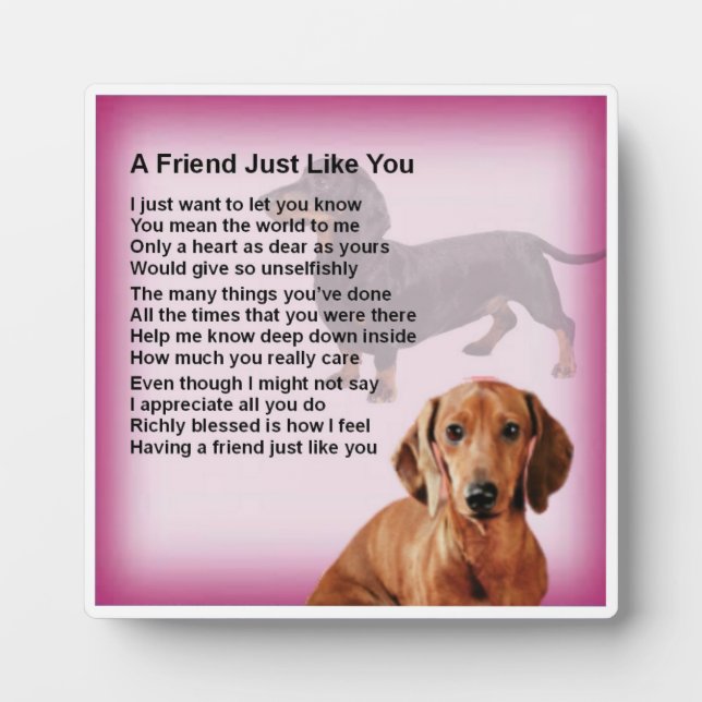 Friend Poem Plaque  -  Daschund Dog  Design (Front)