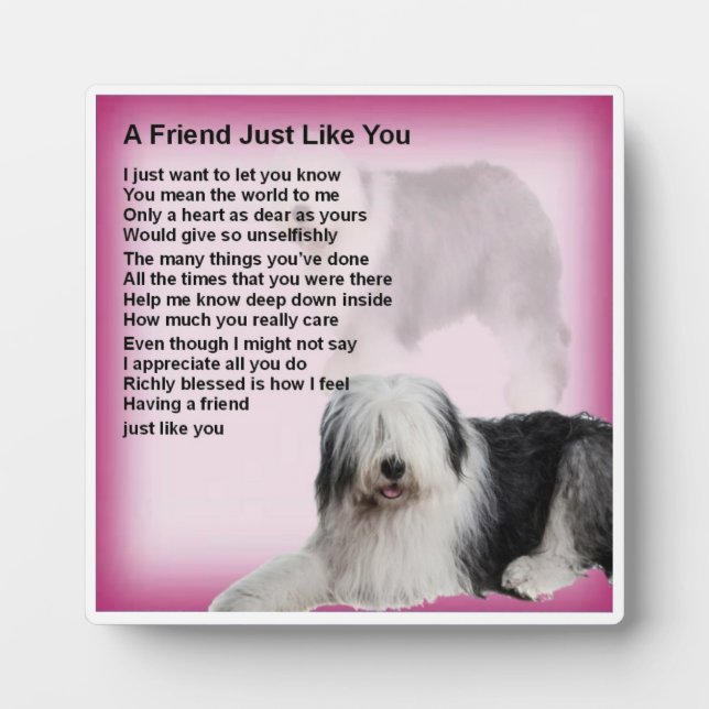 Friend Poem Plaque  -  Old English Sheepdog Design (Front)