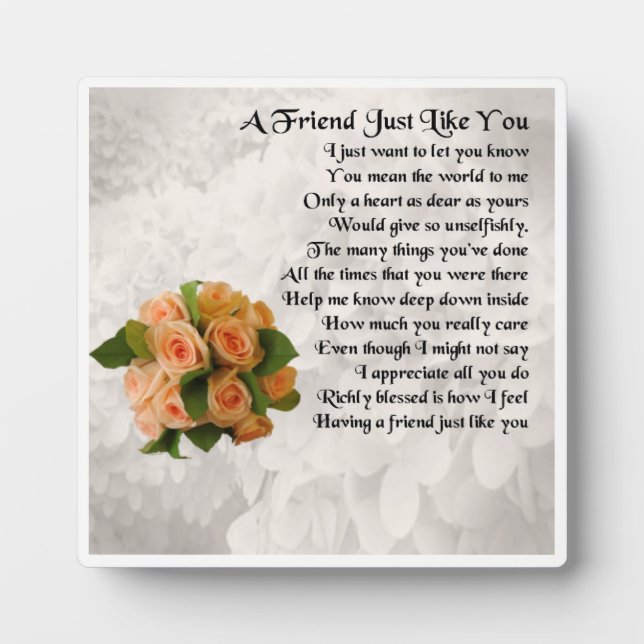 Friend Poem Plaque  -  Peach Roses  Design (Front)