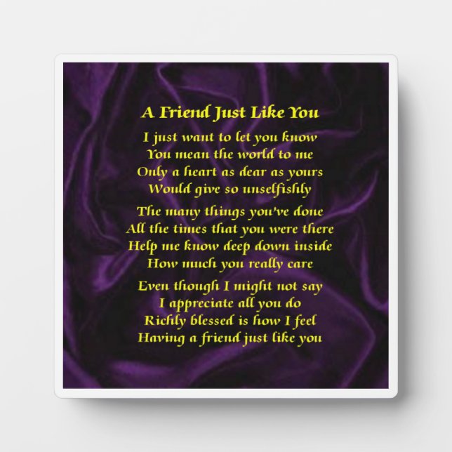 Friend Poem Plaque  -  Purple Silk  Design (Front)