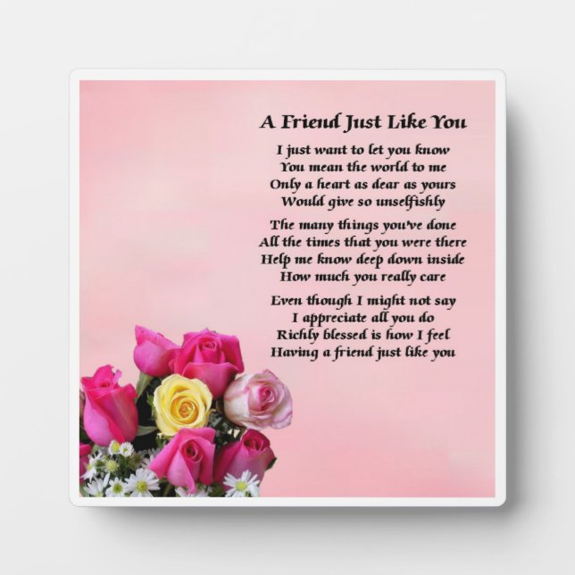 Friend Poem Plaque  -  Roses  Design (Front)