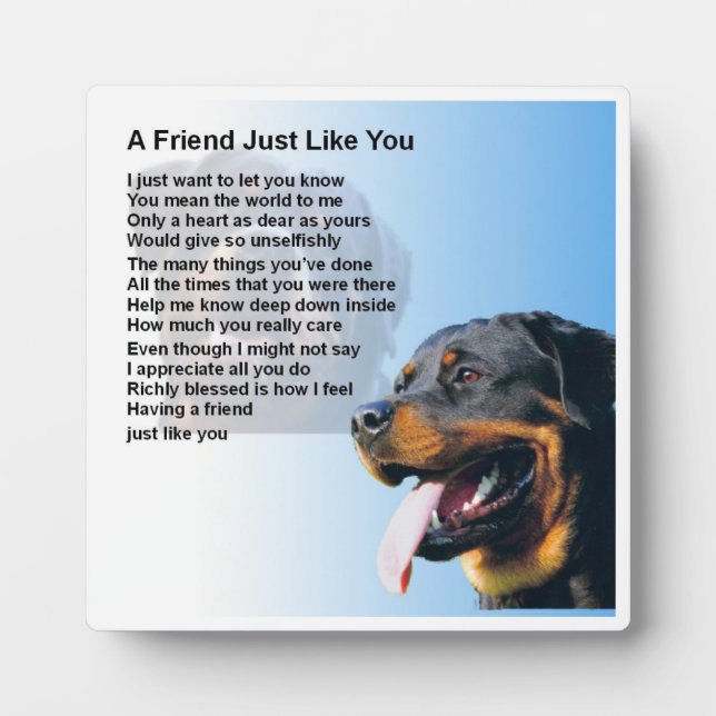 Friend Poem Plaque  -  Rottweiler Dog   Design (Front)