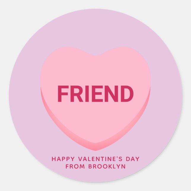 Friend purple pink conversation heart Valentine's Classic Round Sticker (Front)