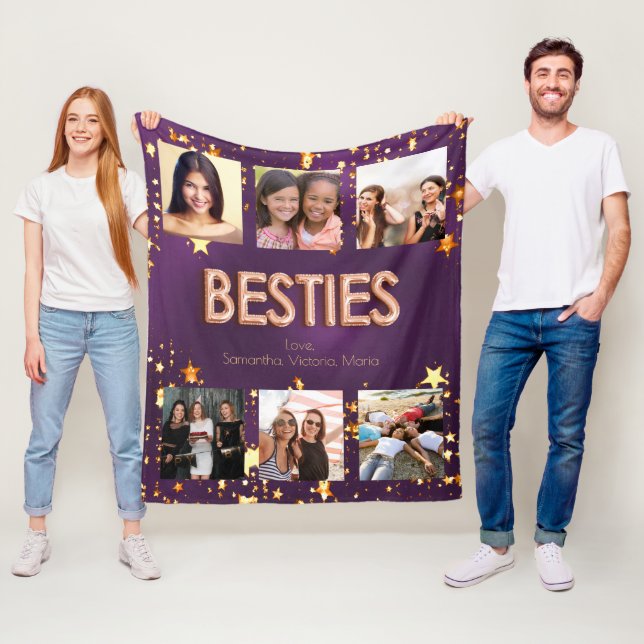 Friend purple rose gold stars photo collage fleece blanket (In Situ)
