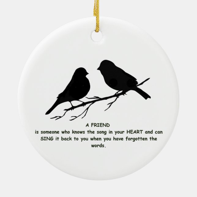 Friend quote Song in your Heart & Birds Ceramic Tree Decoration (Back)