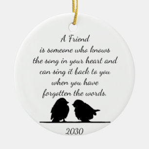 Friend quote Song in your Heart & Birds Ceramic Tree Decoration