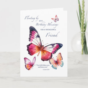 Friend Religious Birthday Watercolor Butterflies Card